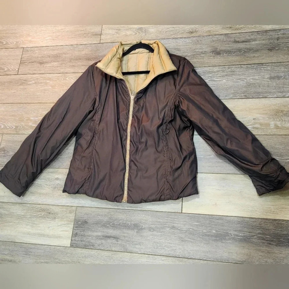 Michael Kors reversible puffer collard beige and brown womens jacket - Picture 1 of 15